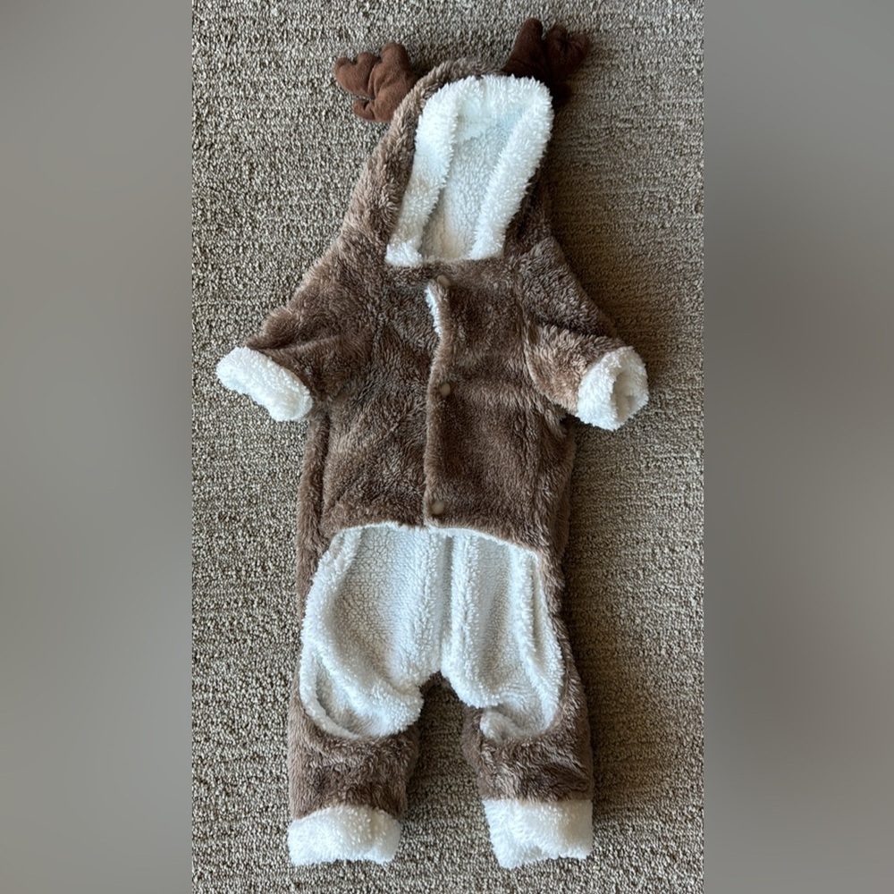 Cozy Brown and White Sherpa dog reindeer outfit fits 10-18# small breeds
